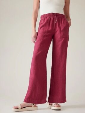 ATHLETA Retreat Linen High Rise Wide Leg Pant Coffeeberry Size 4P